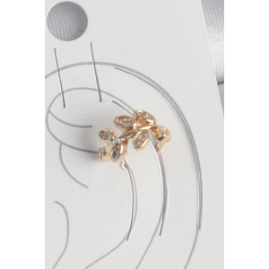Pirinç Gold Renk Zirkon Taşlı Yaprak Model Kadın Kıkırdak Küpe