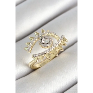 Pirinç Göz Figürlü Zirkon Taşlı Gold Renk Ayarlanabilir Kadın Yüzük