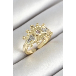 Pirinç Göz Figürlü Zirkon Taşlı Gold Renk Ayarlanabilir Kadın Yüzük