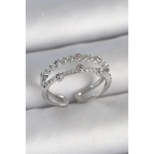 Pirinç Gümüş Renk 2Li Zirkon Taşlı Ayarlanabilir Model Kadın Yüzük