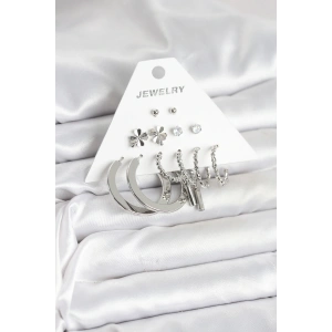 Pirinç Gümüş Renk 6 Çift Kadın Küpe Seti