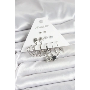 Pirinç Gümüş Renk 6lı Kadın Küpe Seti