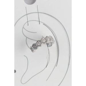 Pirinç Gümüş Renk Bal Peteği Model Zirkon Taşlı Kadın Kıkırdak Küpe