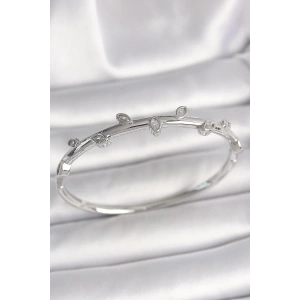 Pirinç Gümüş Renk Damla Zirkon Taşlı Kadın Kelepçe