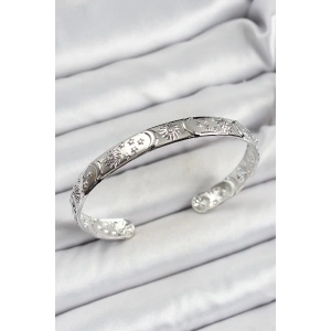 Pirinç Gümüş Renk İşlemeli Altı Açık Bileklik