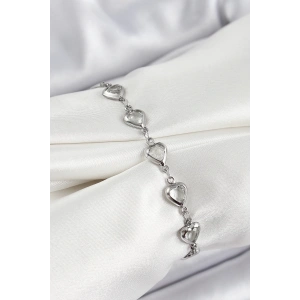 Pirinç Gümüş Renk Kalp Zirkon Taşlı Kadın Bileklik