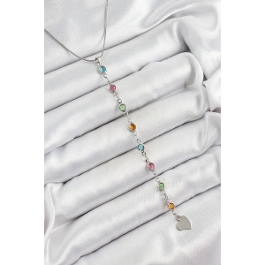 Pirinç Gümüş Renk Karışık Renk Zirkon Taşlı Y Kadın Kolye