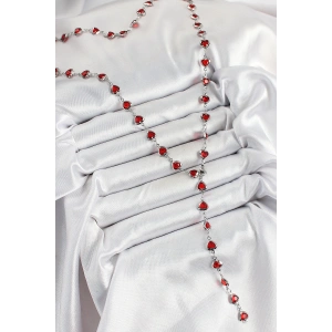 Pirinç Gümüş Renk Kırmızı Zirkon Taşlı Kalpli Y Kadın Kolye