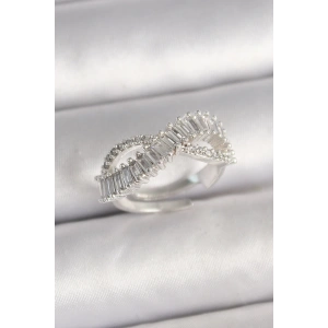 Pirinç Gümüş Renk Su Yolu Zirkon Taşlı Sonsuzluk Model Ayarlanabilir Kadın Yüzük