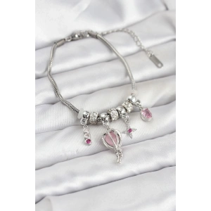 Pirinç Gümüş Renk Uçan Balon Charmlı Kadın Bileklik