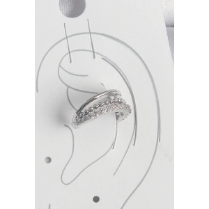 Pirinç Gümüş Renk Zirkon Taşlı 3Lü Sıralı Kadın Kıkırdak Küpe