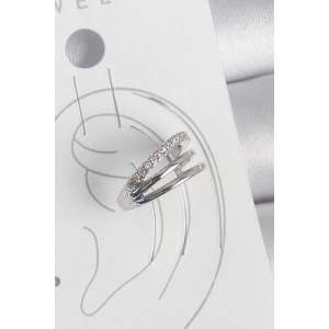 Pirinç Gümüş Renk Zirkon Taşlı 3Lü Sıralı Model Kadın Kıkırdak Küpe