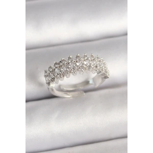 Pirinç Gümüş Renk Zirkon Taşlı Ayarlanabilir Kadın Yüzük