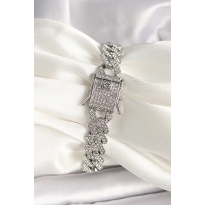 Pirinç Gümüş Renk Zirkon Taşlı Gurmet Model Kadın Bileklik