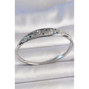 Pirinç Gümüş Renk Zirkon Taşlı Hilal İşlemeli Mavi Taşlı Yıldız Detay Kadın Kelepçe