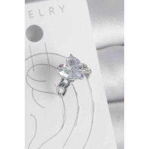 Pirinç Gümüş Renk Zirkon Taşlı Kalp Model Kadın Kıkırdak Küpe