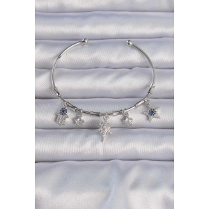 Pirinç Gümüş Renk Zirkon Taşlı Kutup Yıldızı Figürlü Charm Bileklik