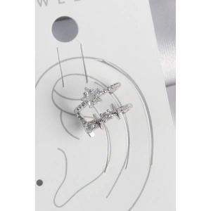 Pirinç Gümüş Renk Zirkon Taşlı Yıldız Model Kadın Kıkırdak Küpe