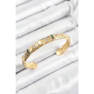 Pirinç Karışık Zirkon Taşlı Çiçek Model Gold Renk Altı Açık Kadın Bileklik