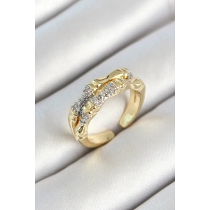 Pirinç Kemik Figürlü Zirkon Taşlı Gold Renk Ayarlanabilir Kadın Yüzük