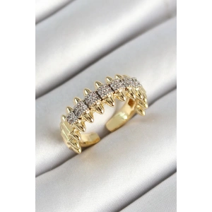 Pirinç Kurşun Figürlü Zirkon Taşlı Gold Renk Ayarlanabilir Kadın Yüzük