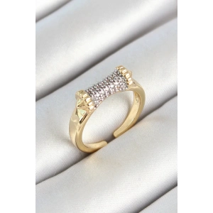 Pirinç Makara Figürlü Zirkon Taşlı Gold Renk Ayarlanabilir Kadın Yüzük