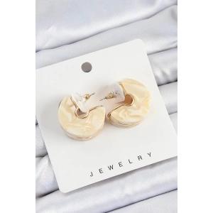 Pirinç Mermer Desenli Vintage Yarım Halka Model Gold Renk Kadın Küpe