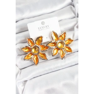 Pirinç Mineli Alevli Çiçek Model Gold Renk Kadın Küpe