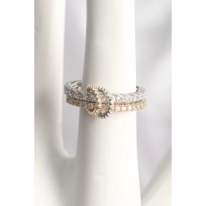 Pirinç Mix Renk 2Li Zirkon Taşlı Kadın Yüzük