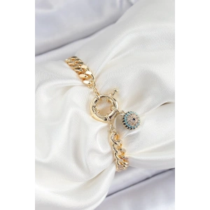 Pirinç Nazar Model Zirkon Taşlı Gold Renk VİP Seri Kadın Bileklik