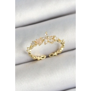 Pirinç Papatya Figürlü Zirkon Taşlı Gold Renk Ayarlanabilir Kadın Yüzük