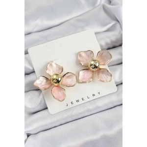 Pirinç Pembe Çiçek Vintage Model Gold Renk Kadın Küpe