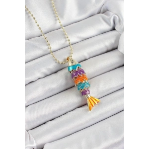 Pirinç Rainbow Balık Model Zirkon Taşlı Gold Renk Kadın Kolye