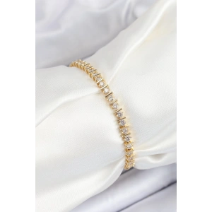 Pirinç Sıralı Çit Model Zirkon Taşlı Gold Renk VİP Seri Kadın Bileklik
