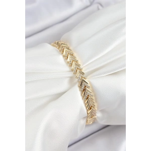Pirinç Sıralı Ok Model Zirkon Taşlı Gold Renk VİP Seri Kadın Bileklik