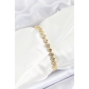 Pirinç Yonca Model Zirkon Taşlı Gold Renk VİP Seri Kadın Bileklik