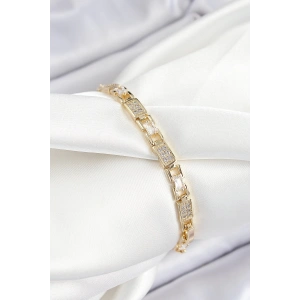 Pirinç Zincir Model Zirkon Taşlı Gold Renk VİP Seri Kadın Bileklik