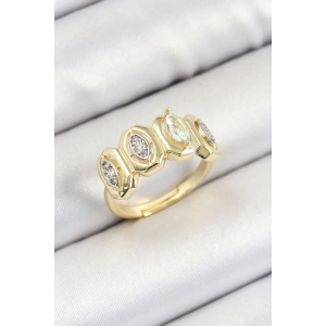 Pirinç Zirkon Taşlı Damla Model Gold Renk Kadın Yüzük