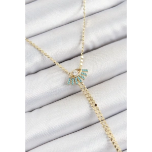 Pirinç Zirkon Taşlı Göz Figürlü Y Model Ezme Zincir Gold Renk Kadın Kolye