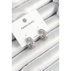 Pirinç Zirkon Taşlı Halka Model Gümüş Renk Kadın Küpe