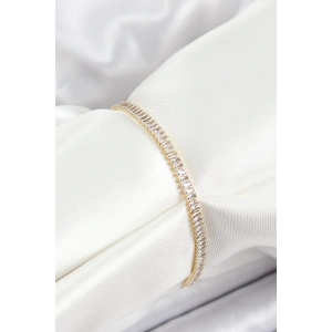 Pirinç Zirkon Taşlı İnce Su Yolu Model Gold Renk Kadın Bileklik