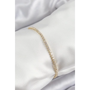 Pirinç Zirkon Taşlı İnce Su Yolu Model Gold Renk Kadın Bileklik