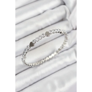 Pirinç Zirkon Taşlı Kalp Model Gümüş Renk Yaylı Kadın Bileklik