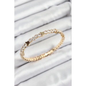 Pirinç Zirkon Taşlı Kelebek Model Gold Renk Yaylı Kadın Bileklik