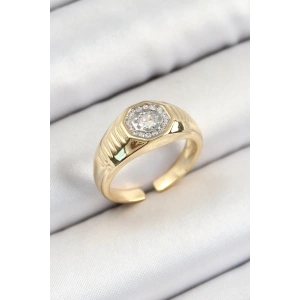 Pirinç Zirkon Taşlı Sekizgen Model Gold Renk Kadın Yüzük