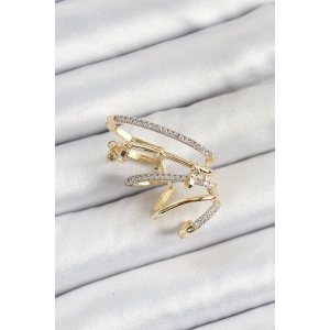 Pirinç Zirkon Taşlı Sıkıştırma Sağ Kıkırdak Gold Renk Kadın Küpe
