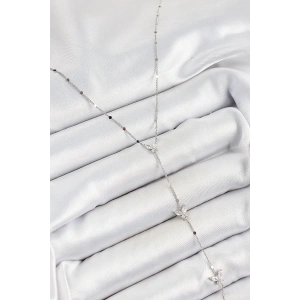 Pirinç Zirkon Taşlı Sıralı Kelebek Figürlü Y Model Gümüş Renk Kadın Kolye