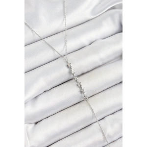 Pirinç Zirkon Taşlı Sıralı Yıldız Figürlü Y Model Gümüş Renk Kadın Kolye