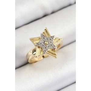 Pirinç Zirkon Taşlı Yıldız Model Gold Ve Gümüş Renk Kadın Yüzük
