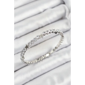 Pirinç Zirkon Taşlı Yıldız Model Gümüş Renk Yaylı Kadın Bileklik